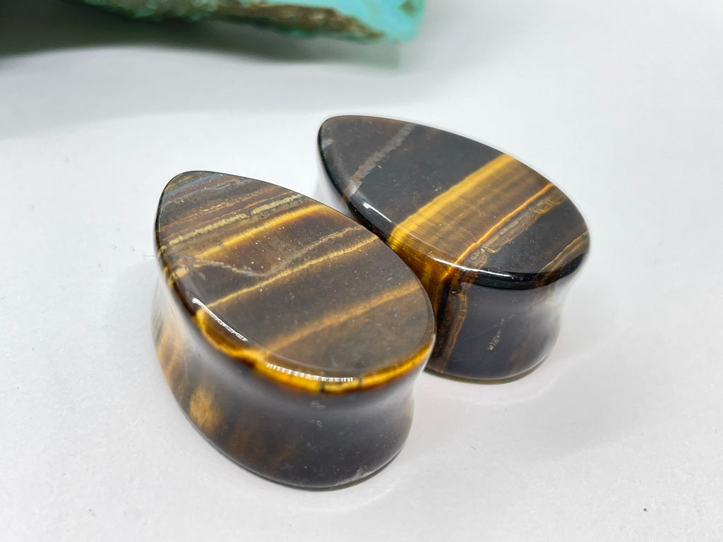 OOAK Tiger’s Eye Teardrop Plugs – 7/8" (22mm)