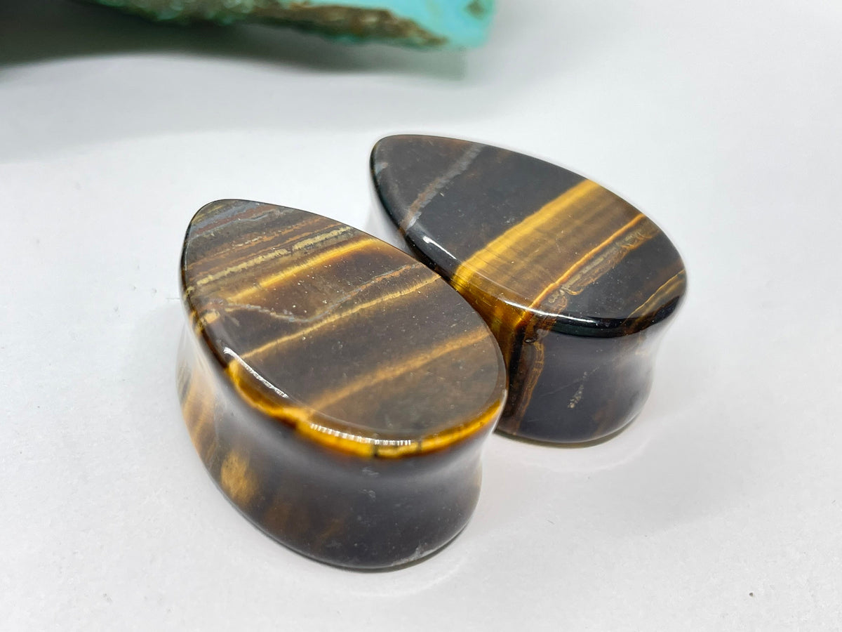 OOAK Tiger’s Eye Teardrop Plugs – 7/8" (22mm)