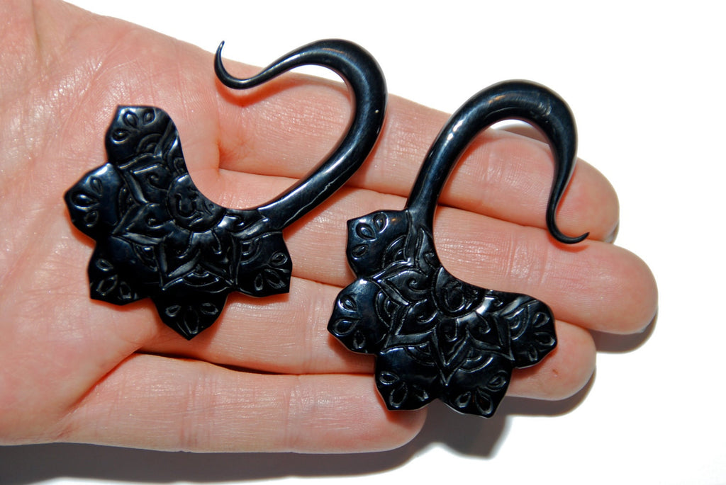 Om Lotus Flower Horn Hanging Earrings