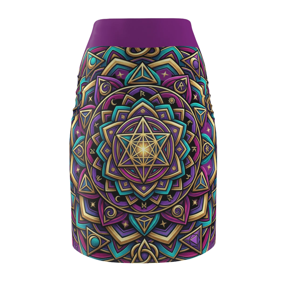 Mandala Sacred Geometry Pencil Skirt — Boho Psychedelic AOP