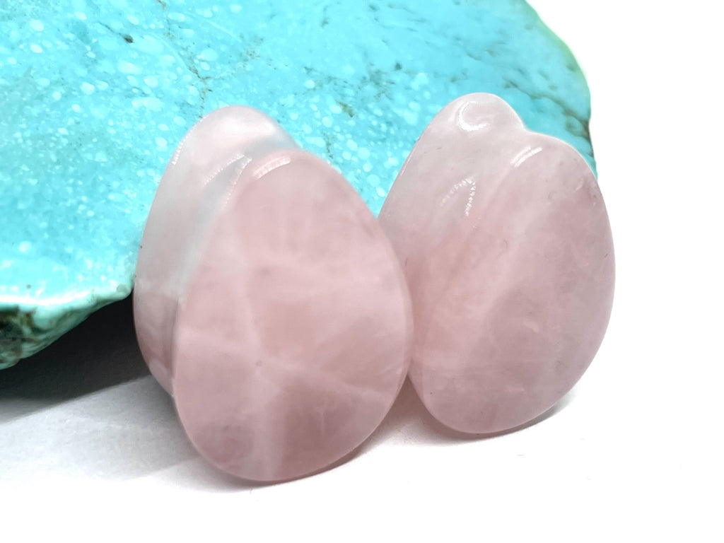 OOAK Rose Quartz Teardrop Plugs – 7/8" (22mm)
