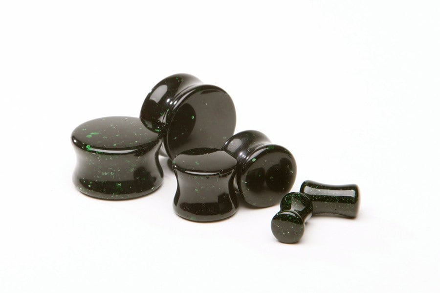 Green Goldstone Glass Plugs – Double Flared Gauges