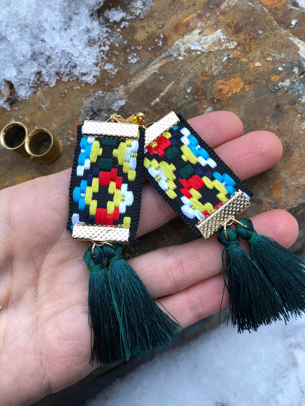 Tassel & Embroidered Fabric Magnetic Clasp Earrings