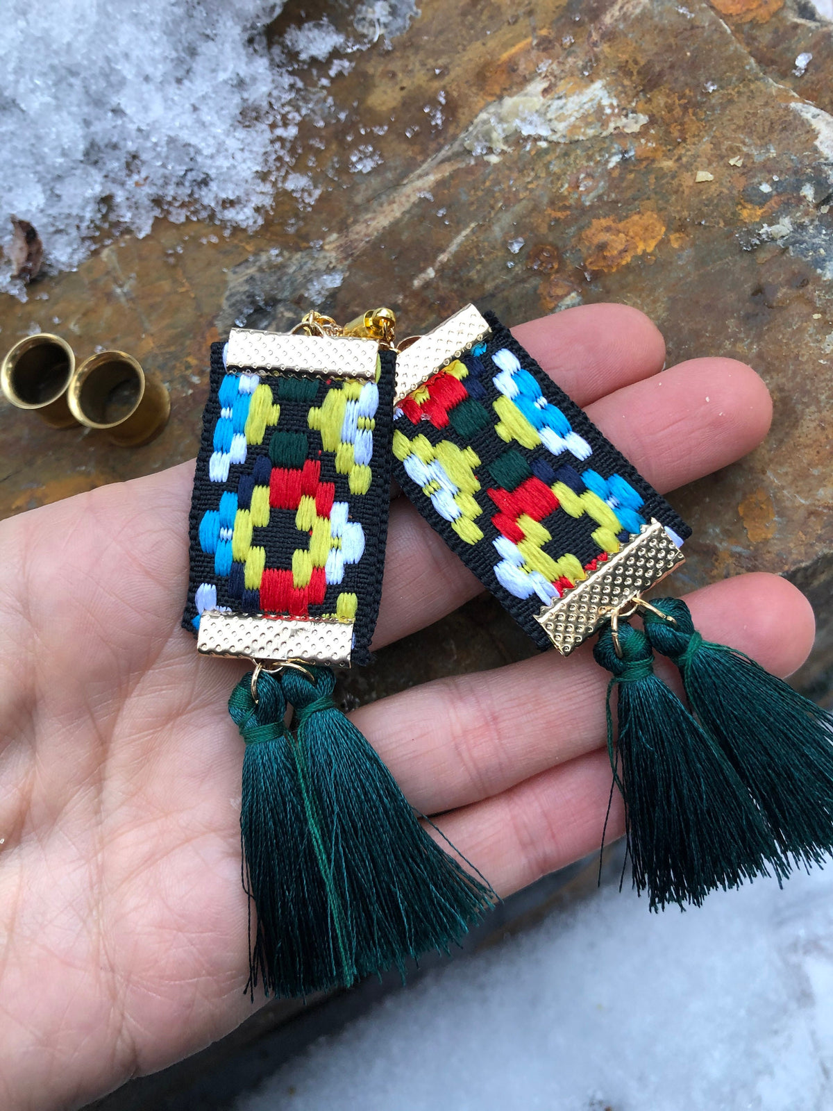 Tassel & Embroidered Fabric Magnetic Clasp Earrings