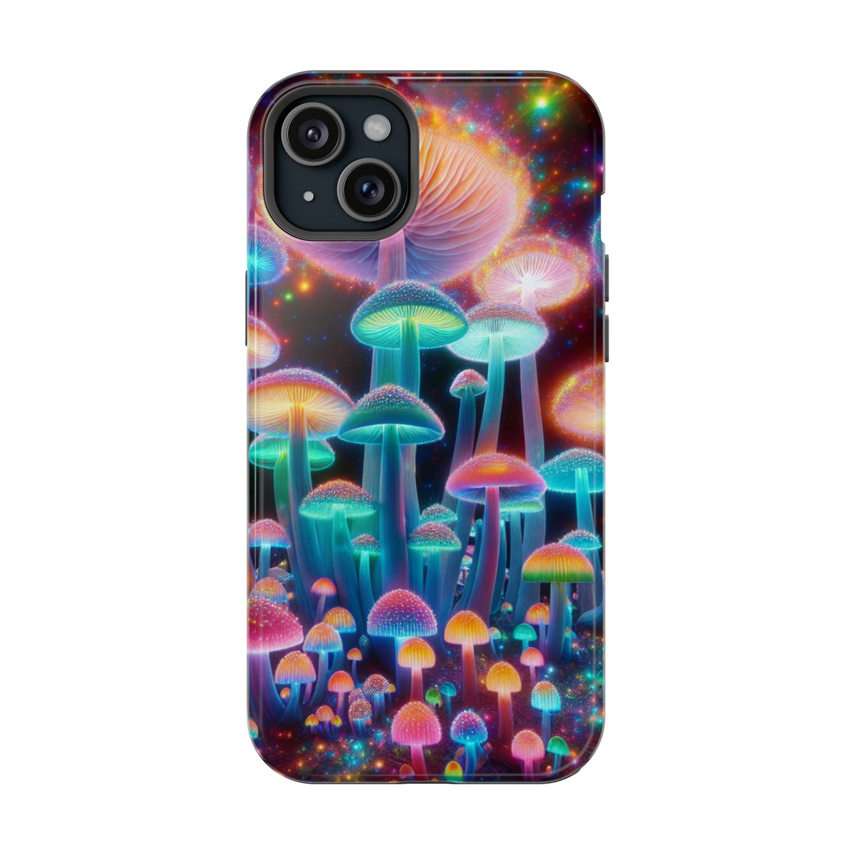 Psychedelic Neon Mushroom Phone Case — Protective Cosmic Art iPhone Cover