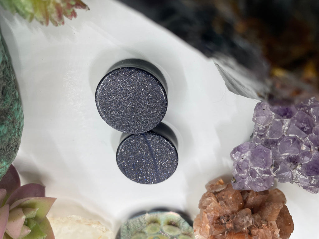 OOAK Blue Goldstone Glass Plugs – 1" (25mm)