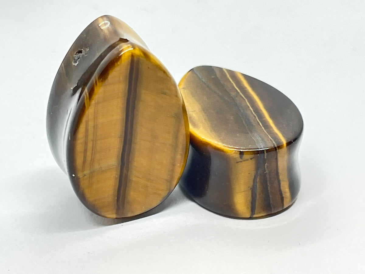 OOAK Brown Tiger’s Eye Teardrop Plugs – 7/8" (22mm)