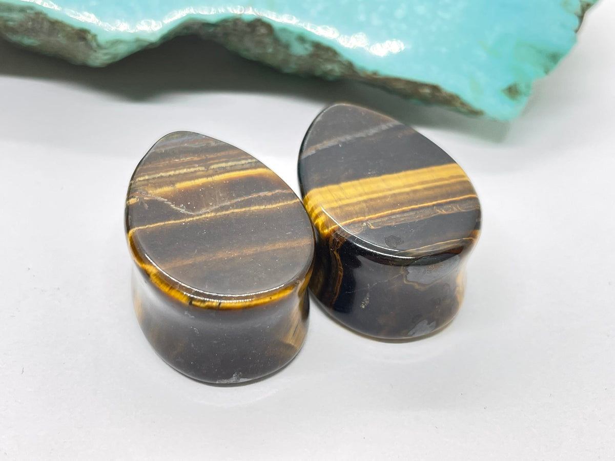 OOAK Tiger’s Eye Teardrop Plugs – 7/8" (22mm)