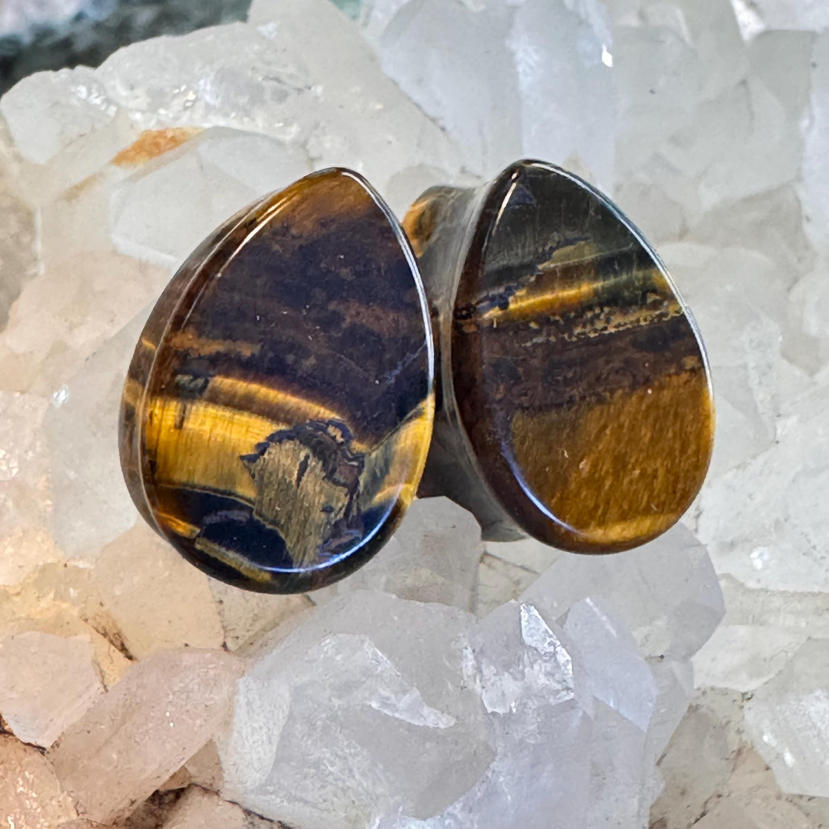 OOAK Brown Tiger’s Eye Teardrop Plugs – 9/16" (14mm)