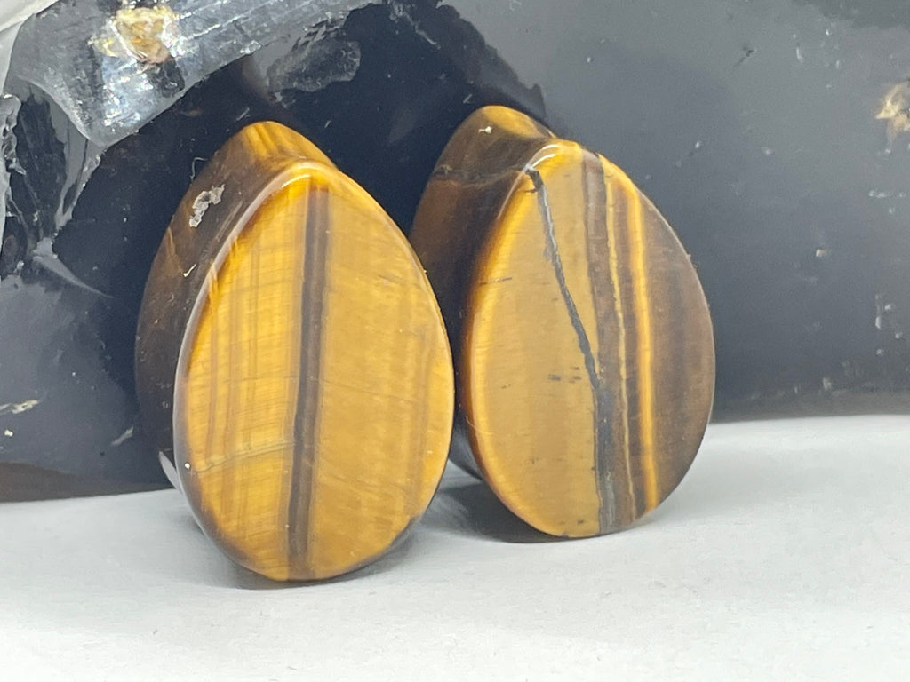 OOAK Brown Tiger’s Eye Teardrop Plugs – 7/8" (22mm)