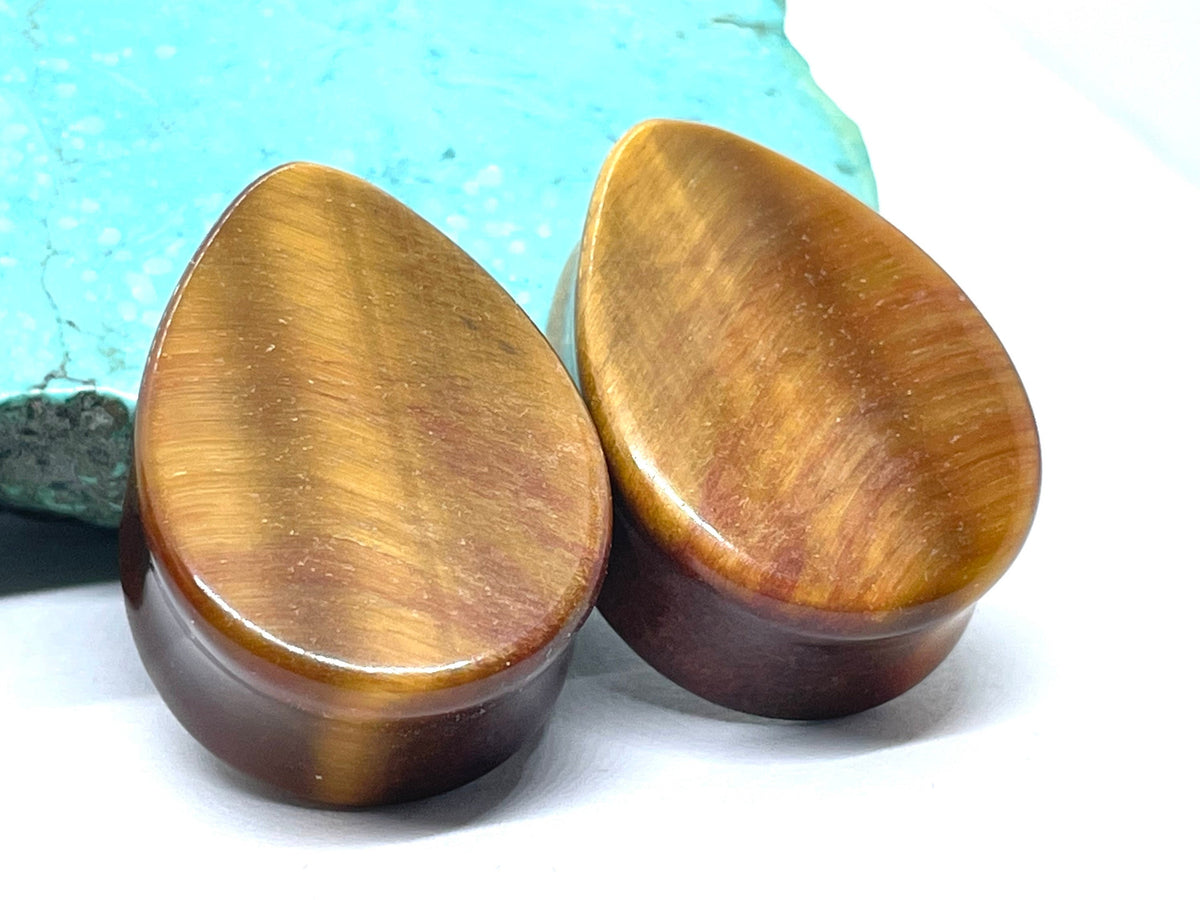 OOAK Tiger’s Eye Teardrop Plugs – 1" (25mm)