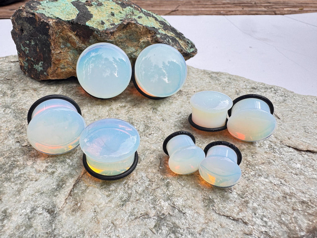 Opalite Single Flared Plugs – Milky Glass Ear Gauges