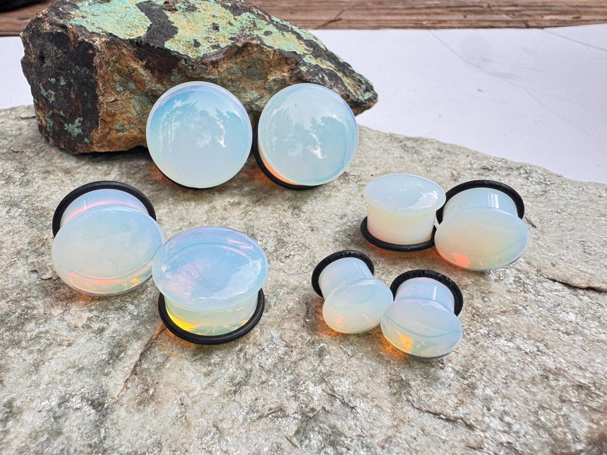 Opalite Single Flared Plugs – Milky Glass Ear Gauges