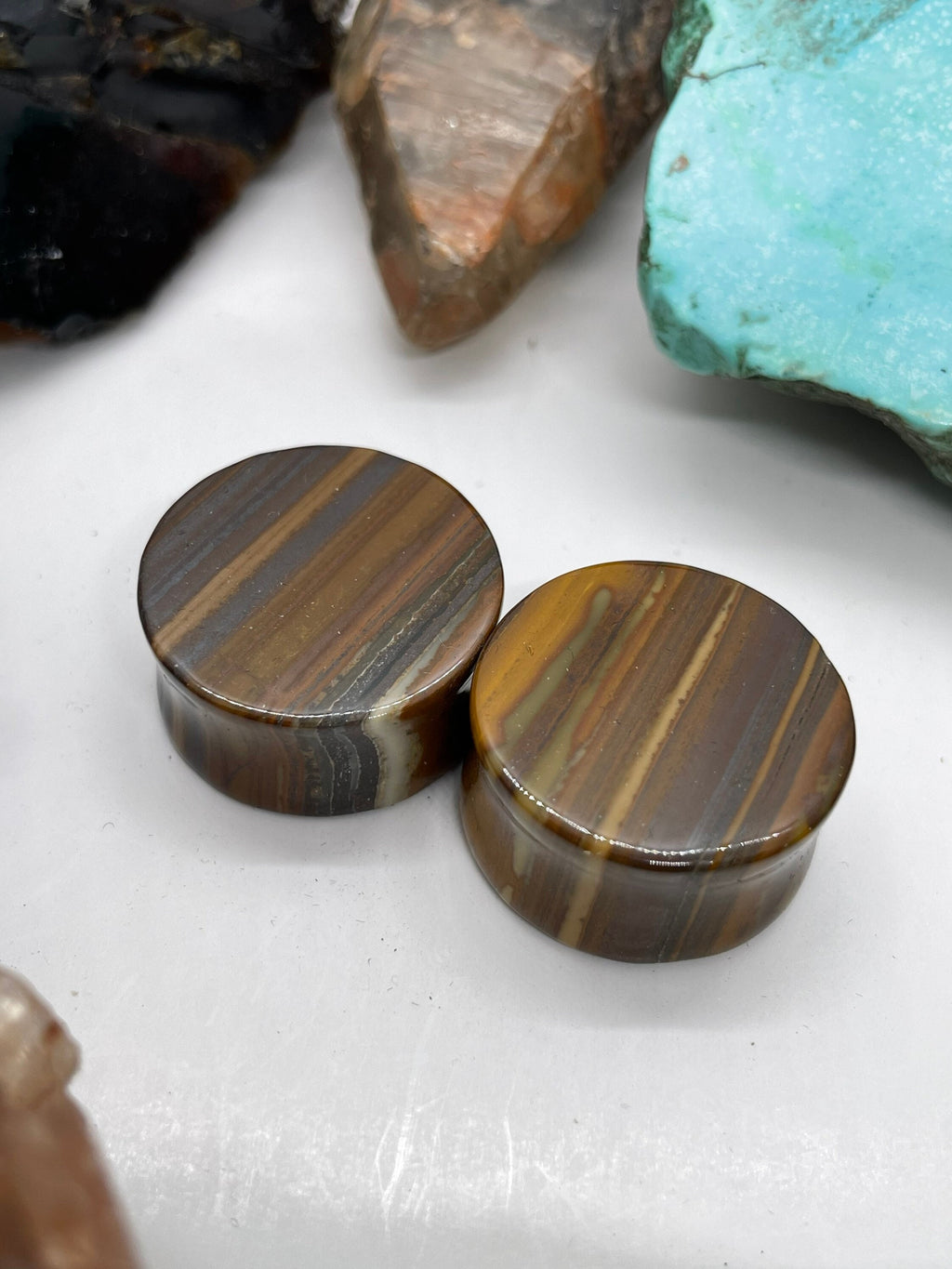 OOAK Tiger Iron Stone Plugs – 7/8" (22mm) Double Flared