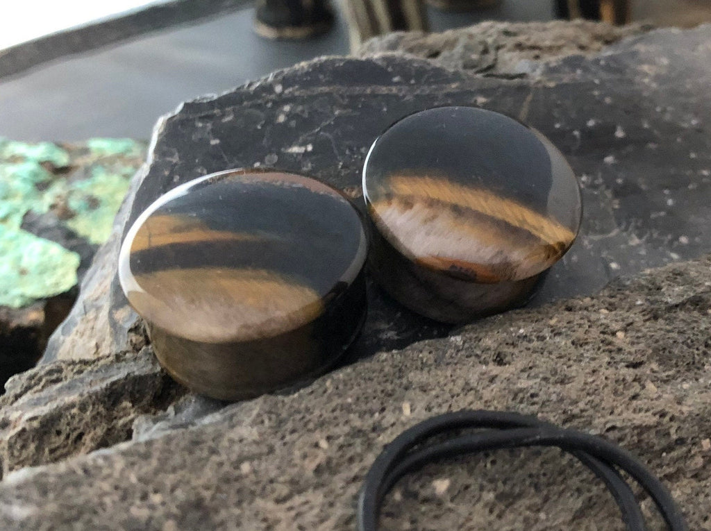 OOAK Blue & Brown Tiger’s Eye Plugs – 1" (25mm)