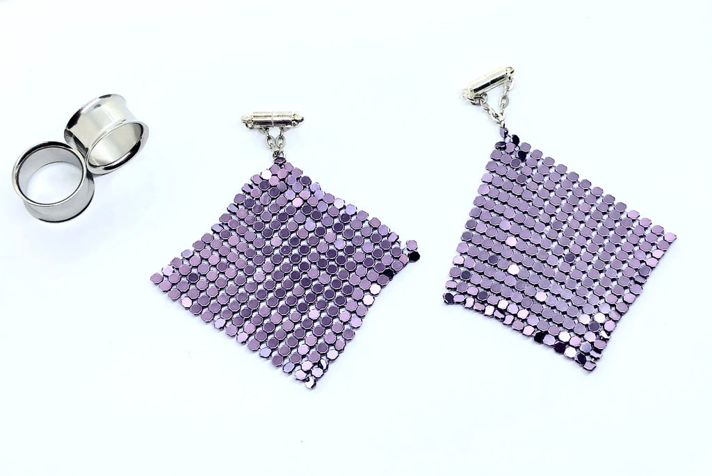 Purple Magnetic Clasp Gauged Earrings – Tunnel Hangers