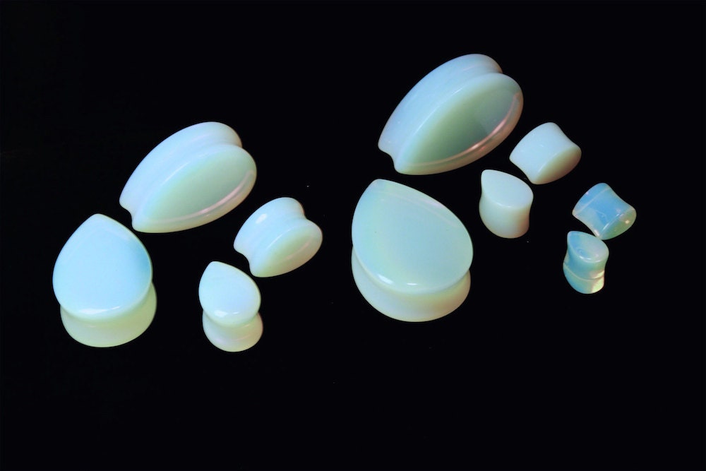 Opalite Glass Teardrop Plugs – Double Flared