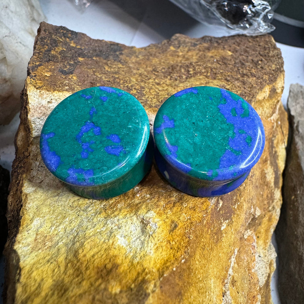 OOAK Azurite Stone Plugs – 1" (25mm)