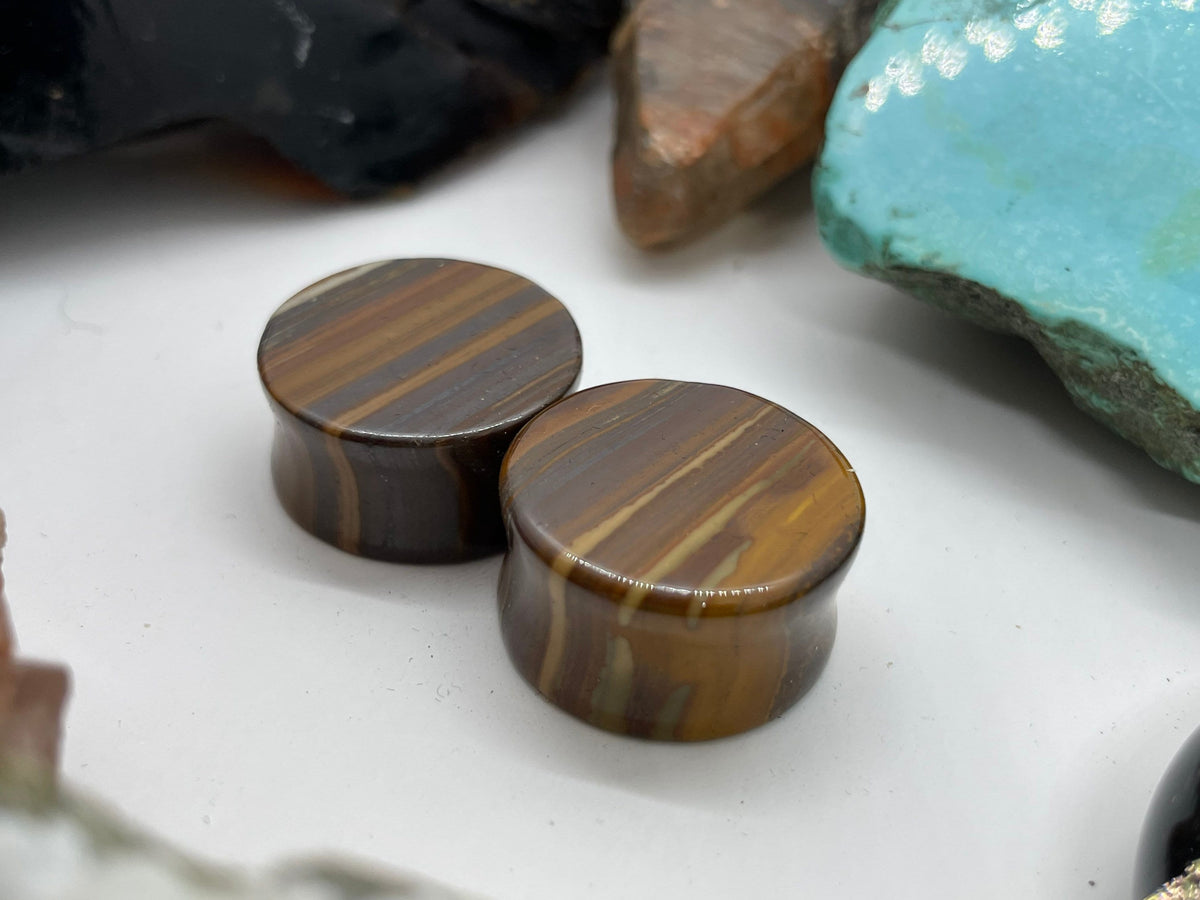 OOAK Tiger Iron Stone Plugs – 7/8" (22mm) Double Flared