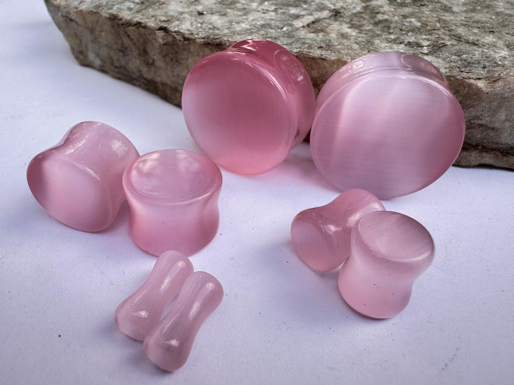 Light Pink Cat's Eye Plugs – Double Flared Glass Gauges