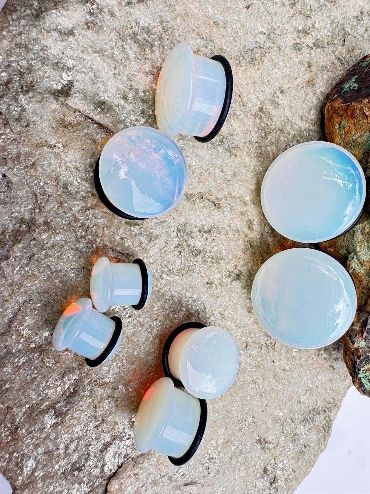 Opalite Single Flared Plugs – Milky Glass Ear Gauges