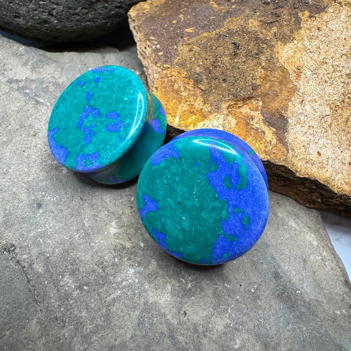 OOAK Azurite Stone Plugs – 1" (25mm)