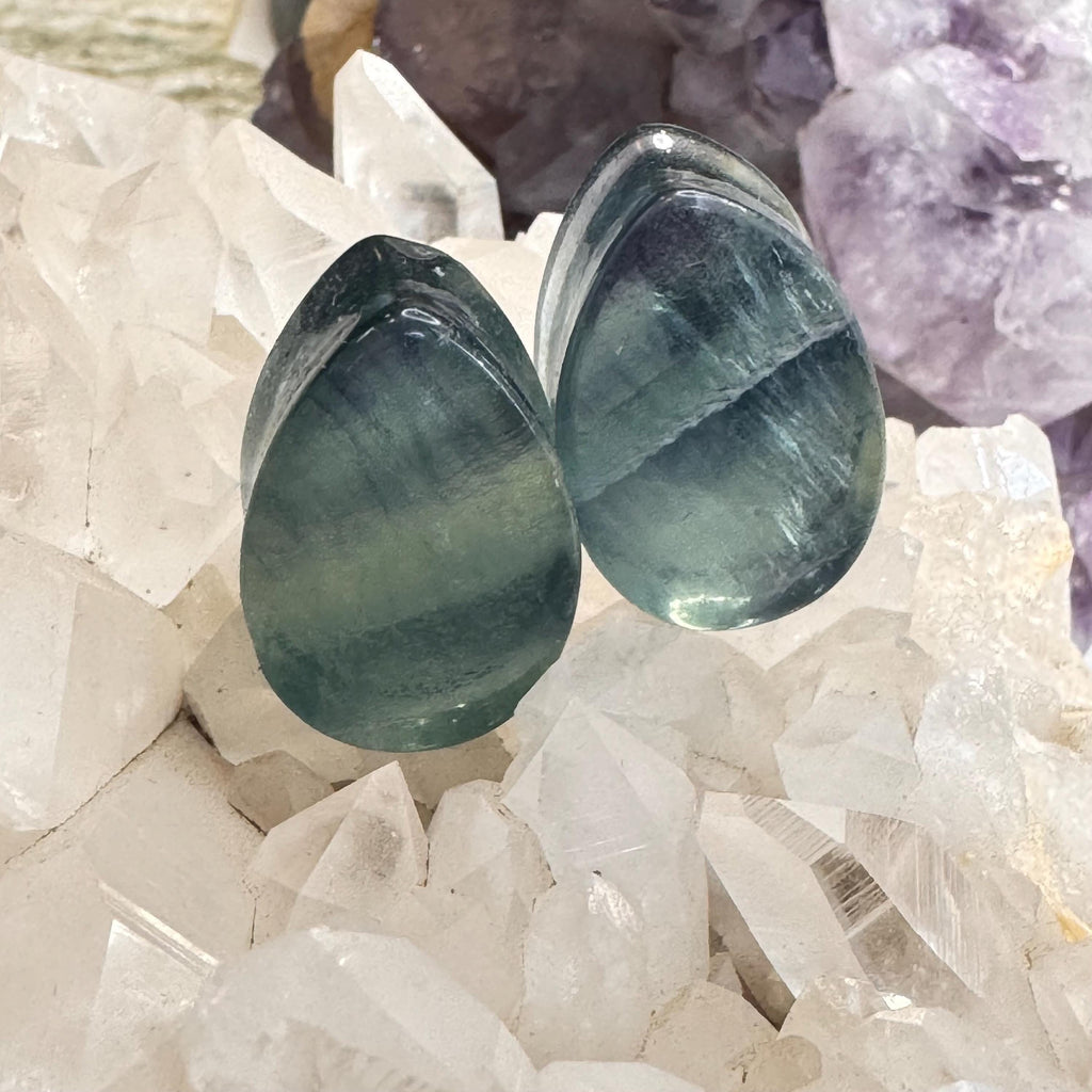 OOAK Teal Fluorite Teardrop Plugs – 7/8" (22mm)