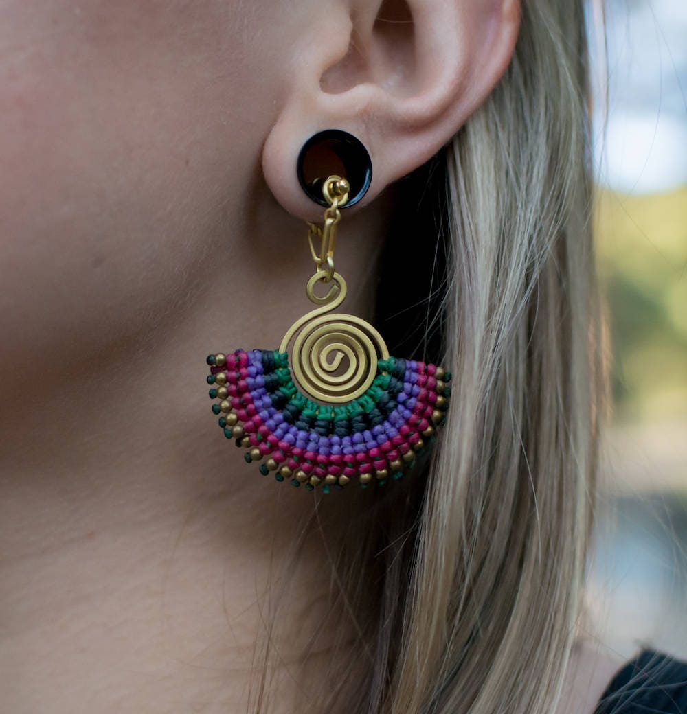 Wire & Macramé Magnetic Clasp Gauged Earrings