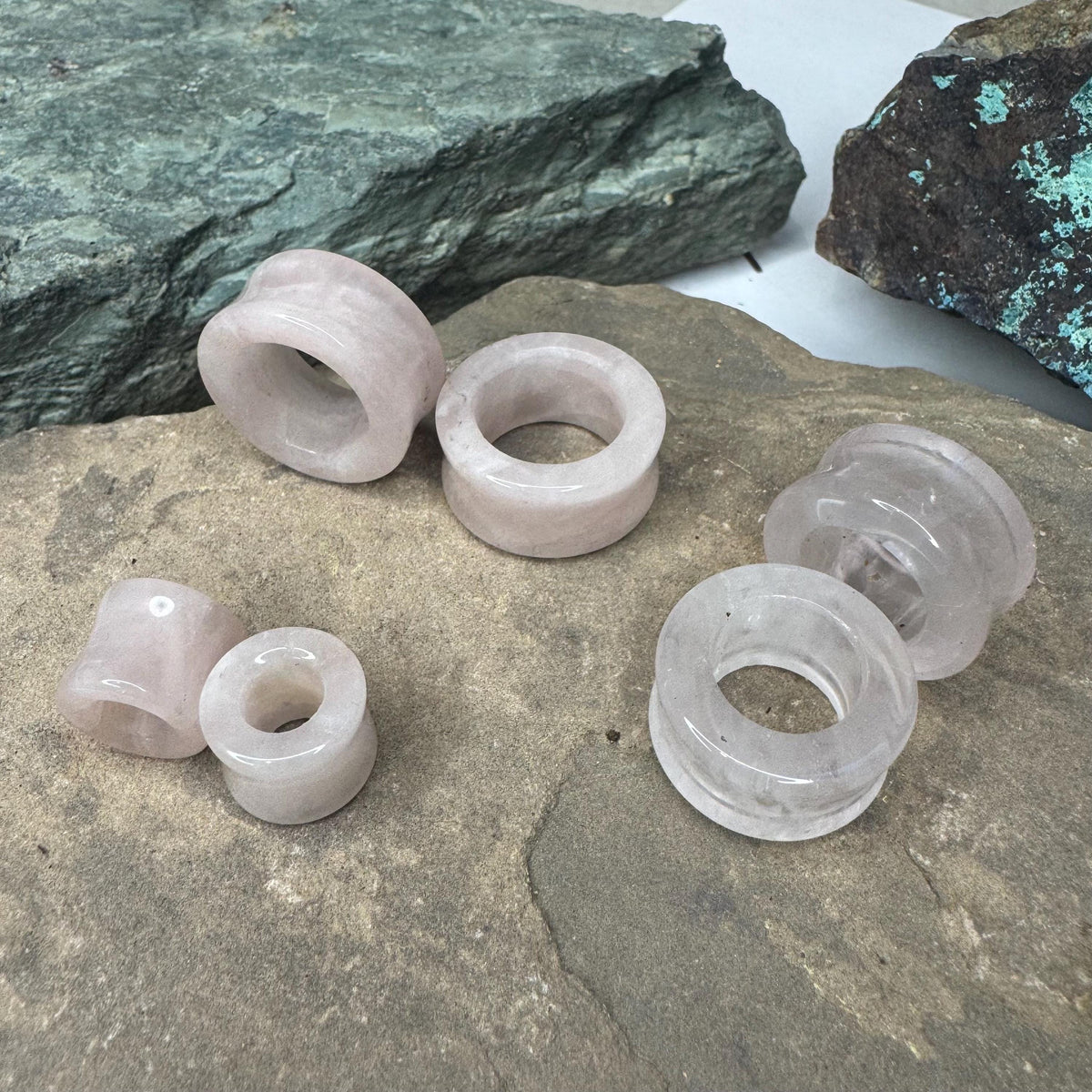 Rose Quartz Stone Tunnels – Double Flared Pink Gauges