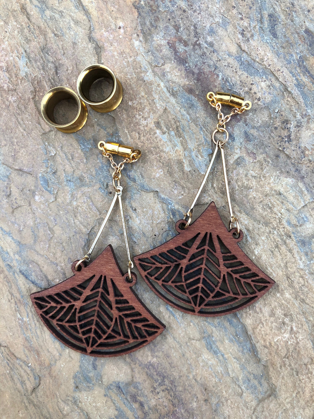 Laser-Cut Wooden Magnetic Clasp Gauged Earrings