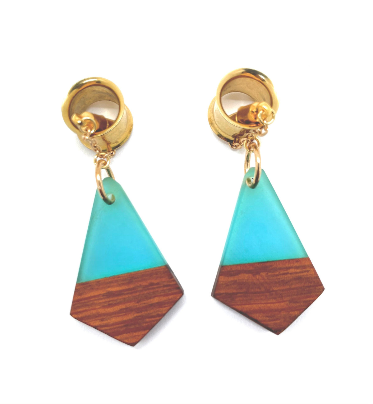Blue Wood & Resin Magnetic Clasp Gauged Earrings