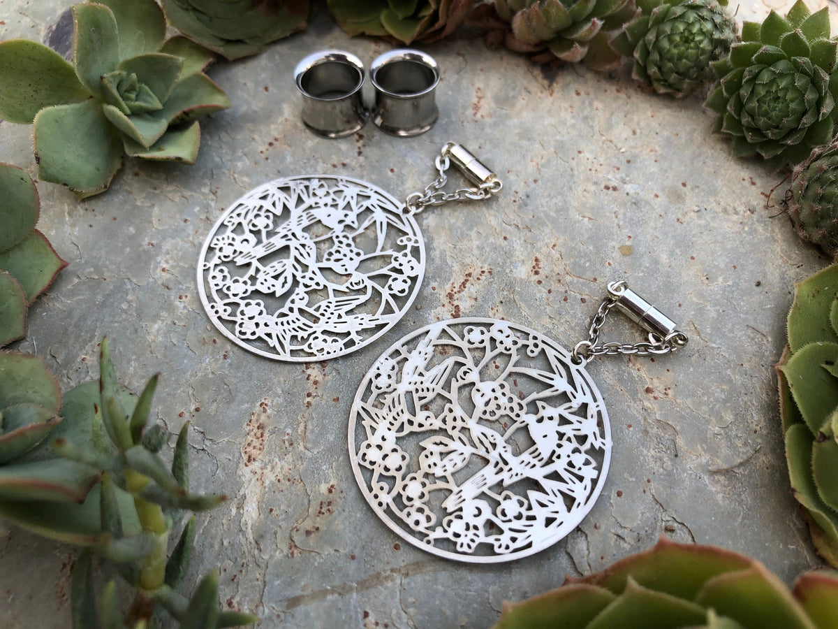 Tropical Birds Laser-Cut Magnetic Clasp Earrings