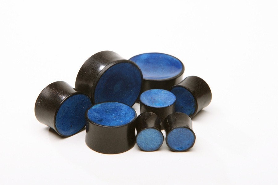 Ebony Wood Blue Inlay Plugs – Double Flared