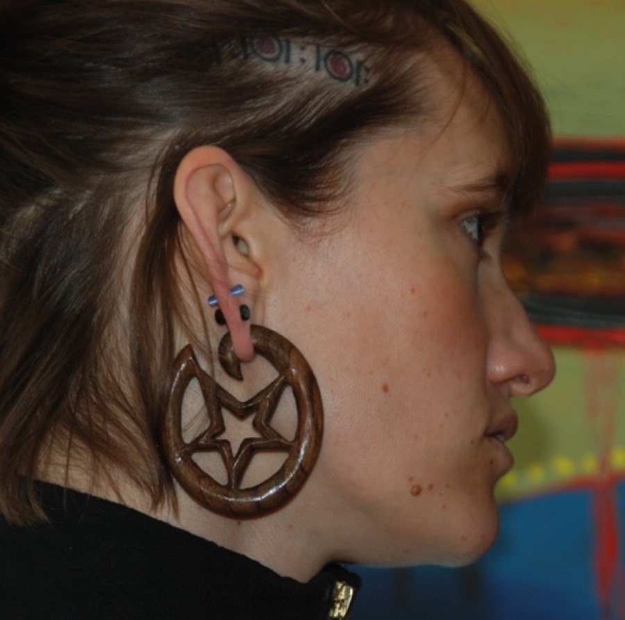 Wooden Star Hoop Gauges – Carved Wood Earrings