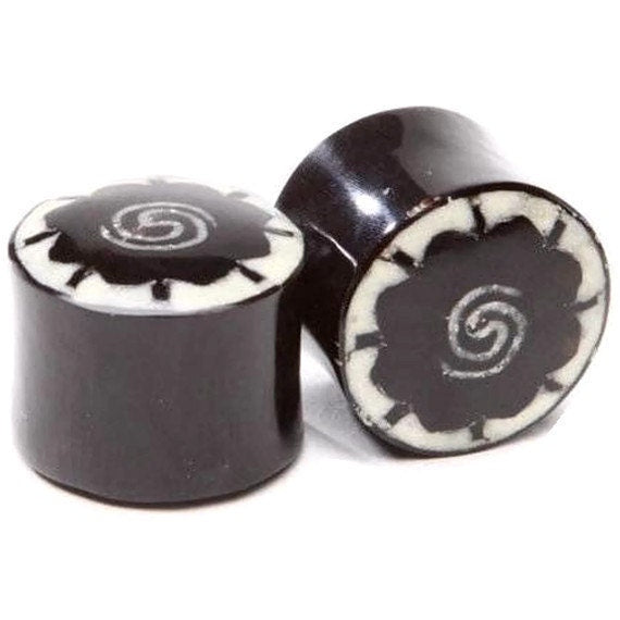 Water Buffalo Horn Dayak Flower Plugs – Bone Inlay
