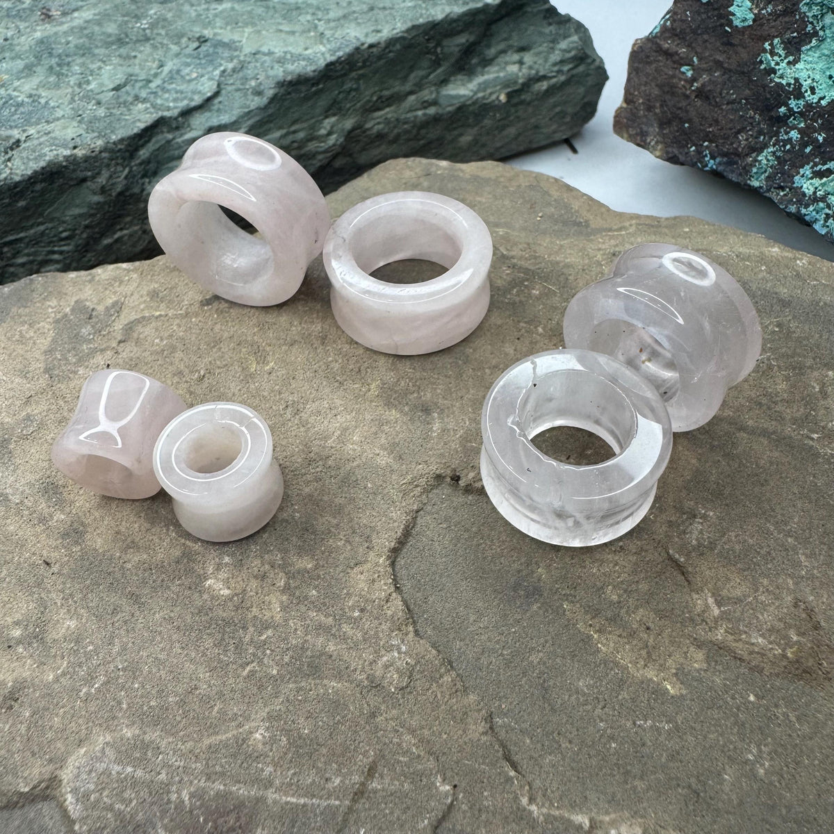 Rose Quartz Stone Tunnels – Double Flared Pink Gauges