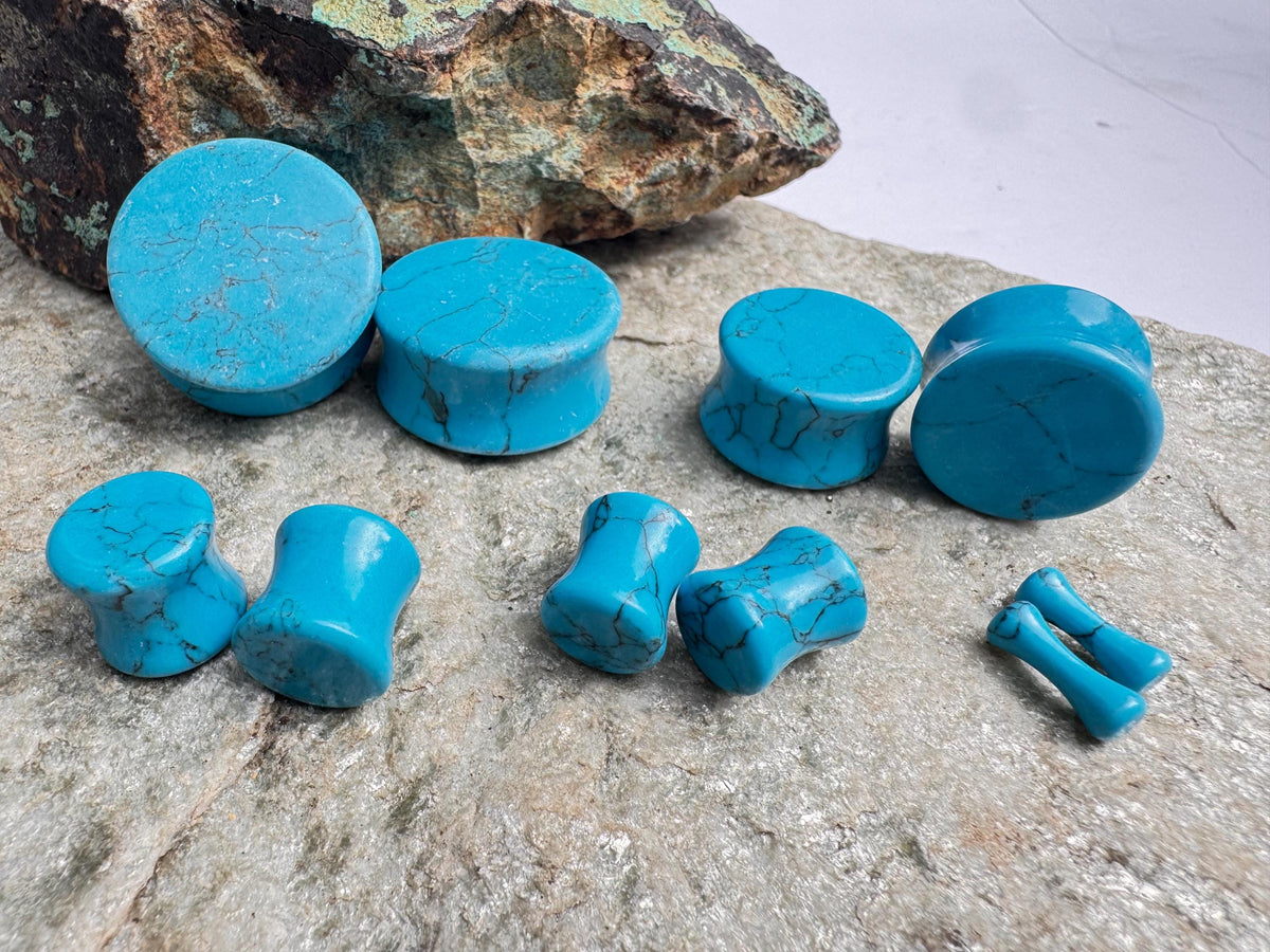 Turquoise Stone Plugs – Double Flared Ear Gauges
