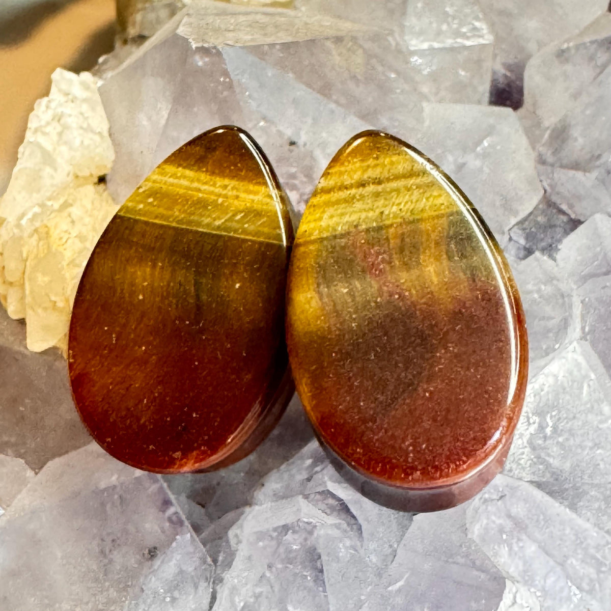 OOAK Brown & Red Tiger’s Eye Teardrop Plugs – 11/16" (17mm)
