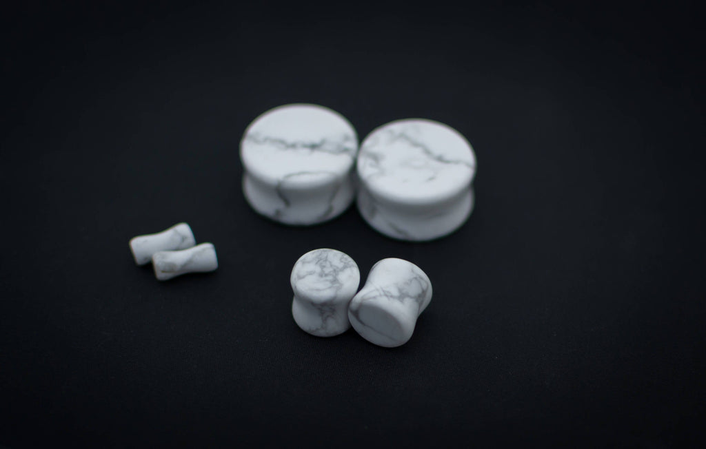 White Howlite Plugs – Double Flared Stone Ear Gauges