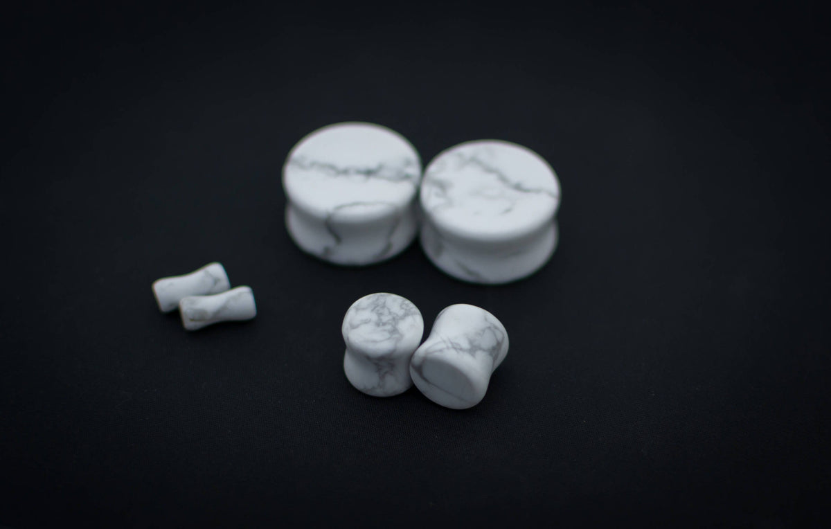 White Howlite Plugs – Double Flared Stone Ear Gauges