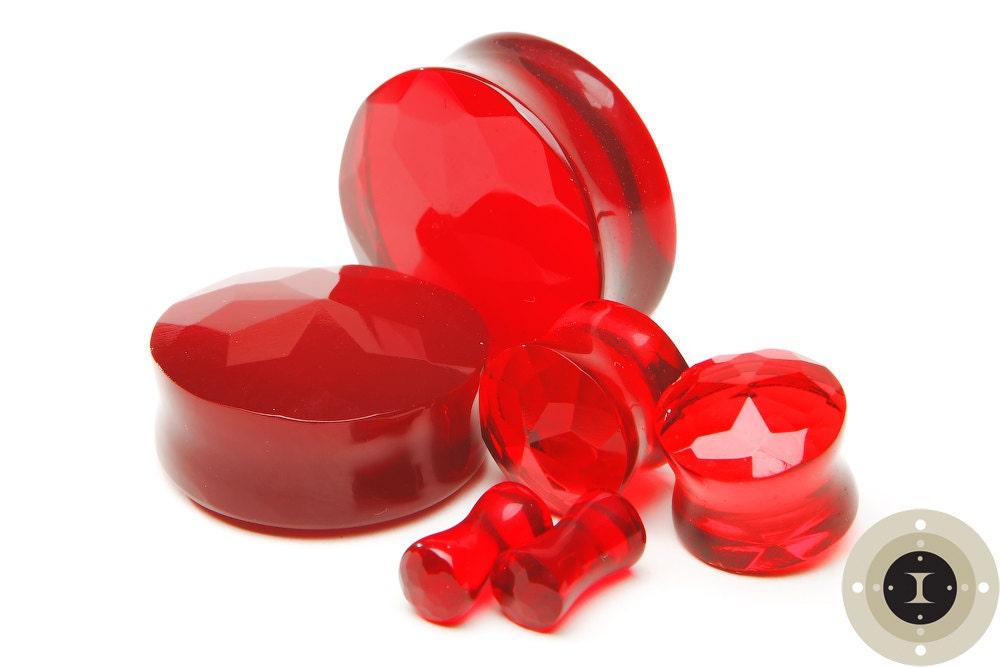 Red Faceted Glass Plugs – Double Flared Ear Gauges