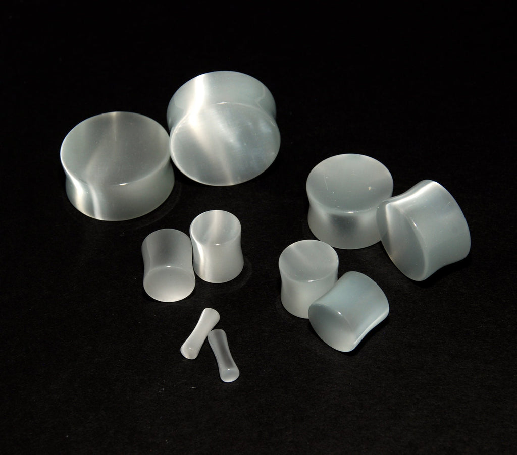 White Cat's Eye Glass Plugs – Double Flared Gauges