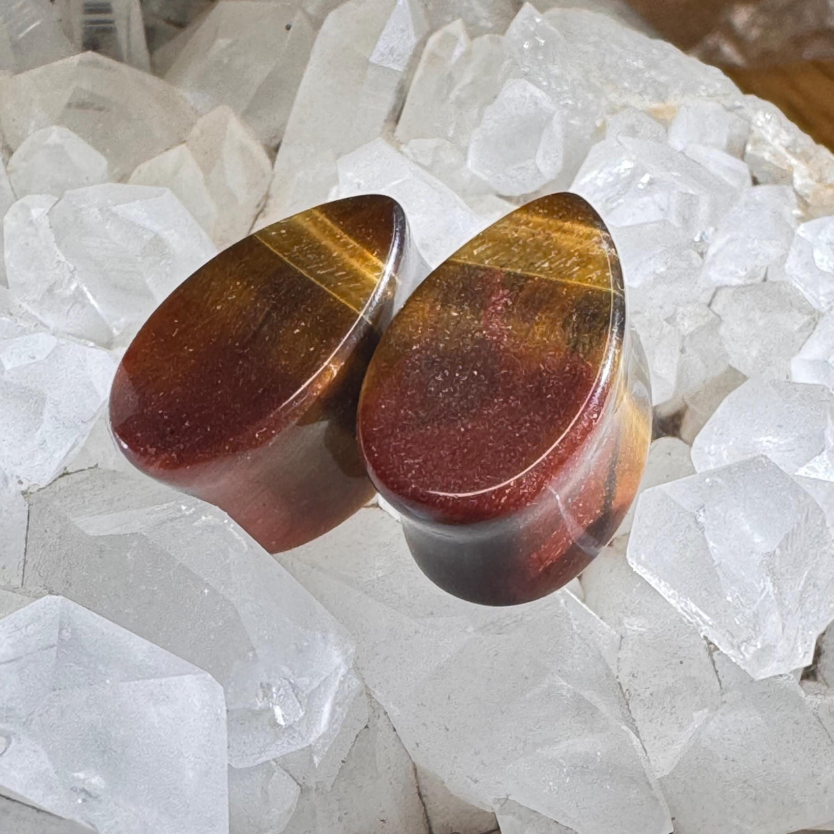 OOAK Brown & Red Tiger’s Eye Teardrop Plugs – 11/16" (17mm)