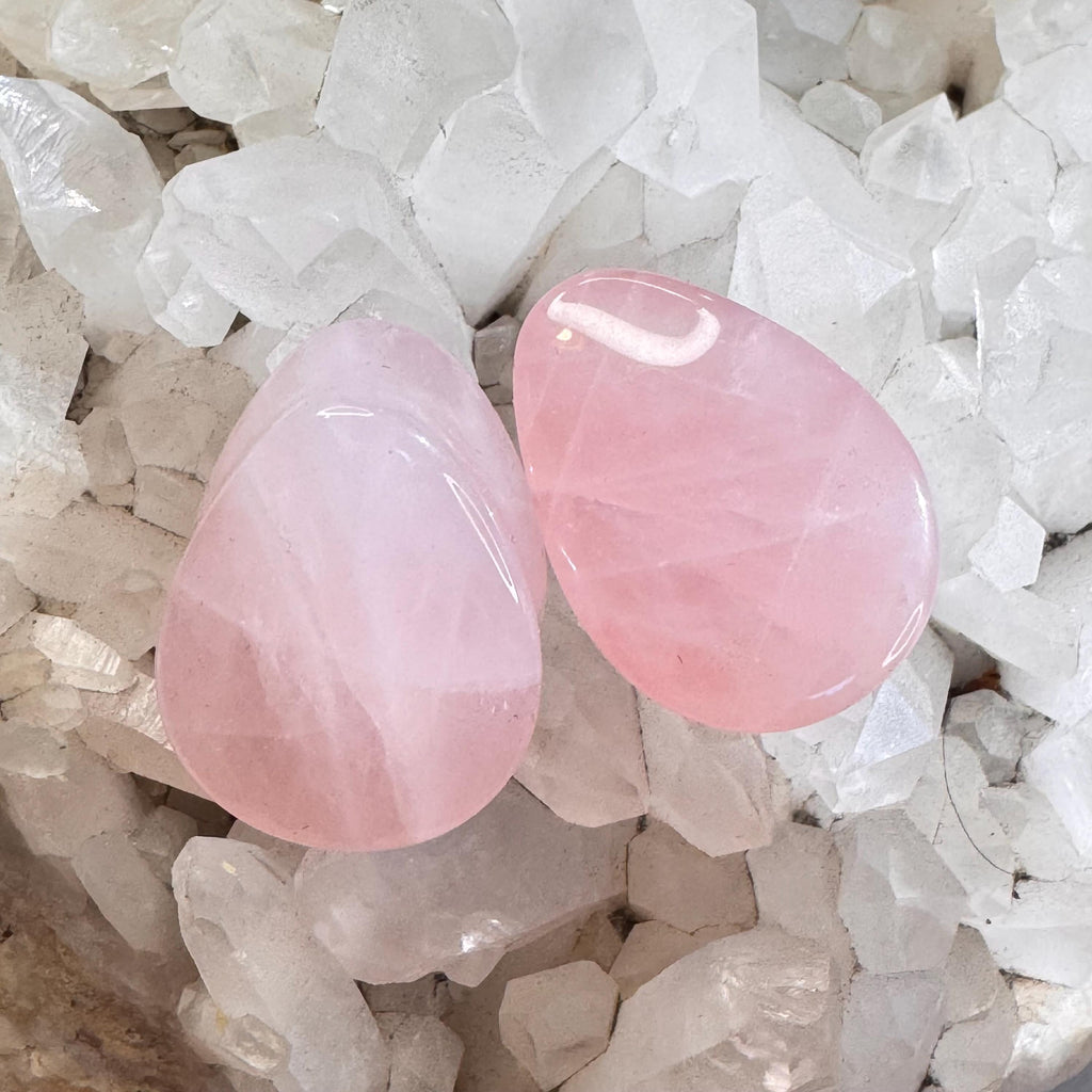 OOAK Pale Pink Rose Quartz Teardrop Plugs – 1" (25mm)