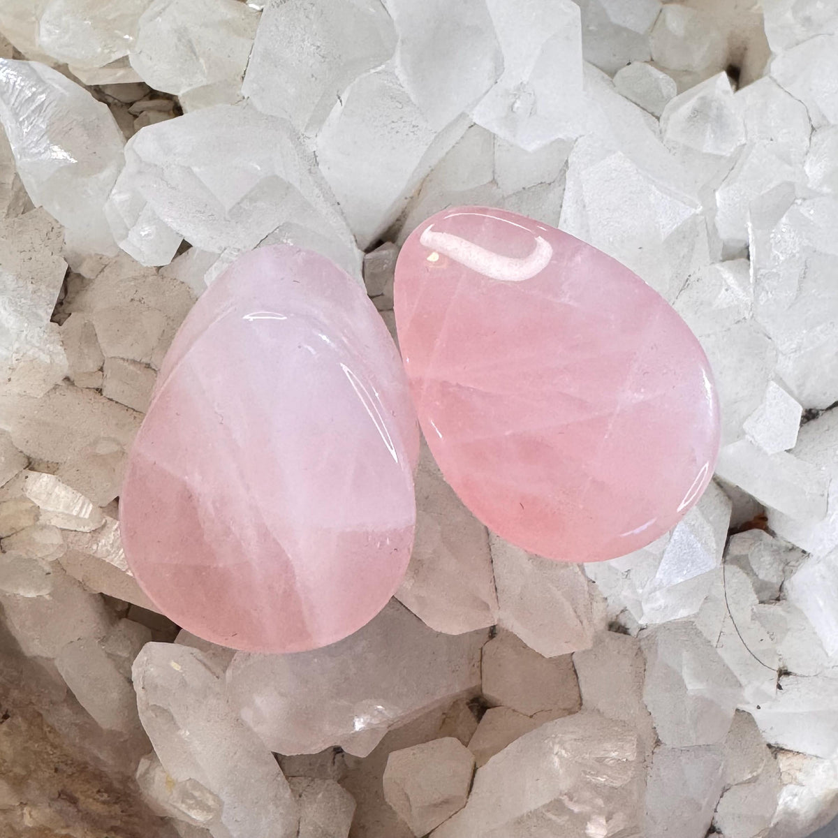 OOAK Pale Pink Rose Quartz Teardrop Plugs – 1" (25mm)