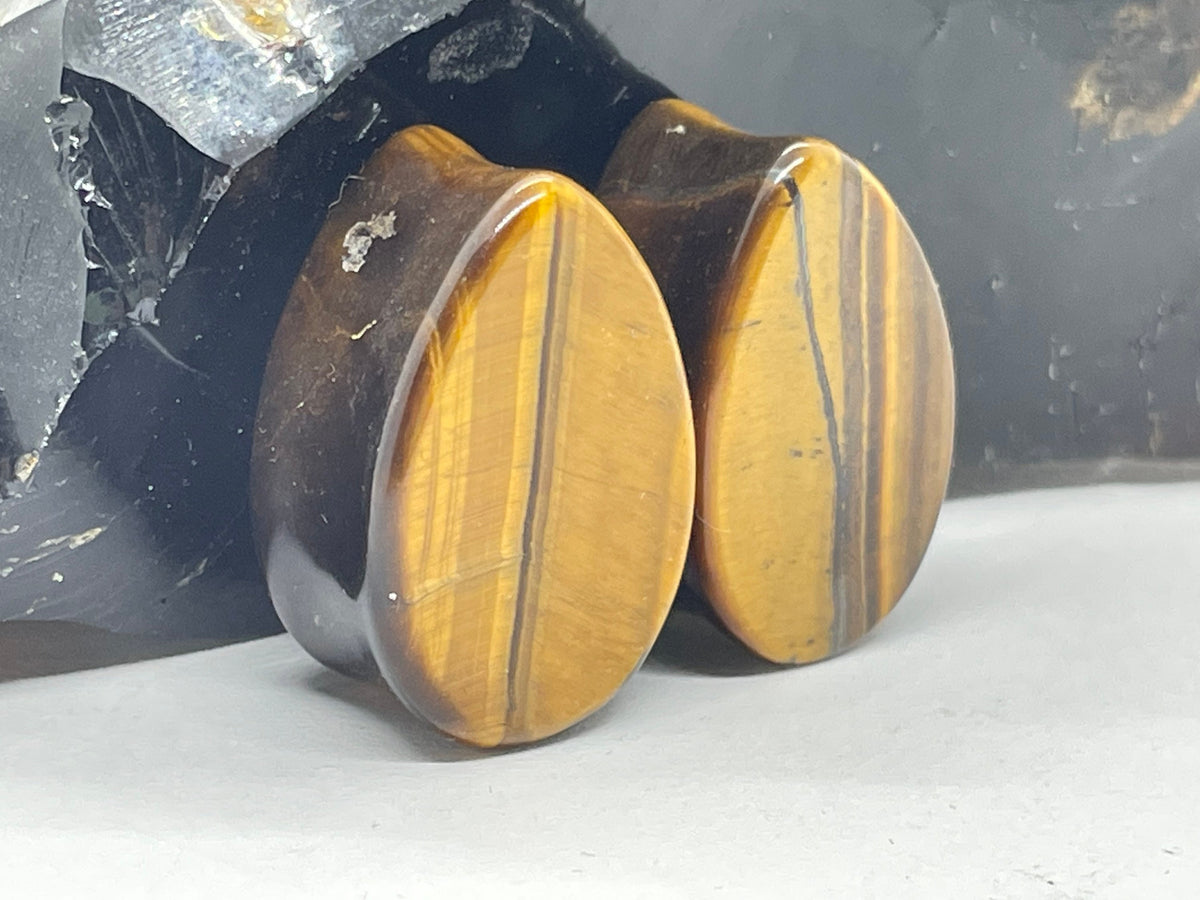 OOAK Brown Tiger’s Eye Teardrop Plugs – 7/8" (22mm)