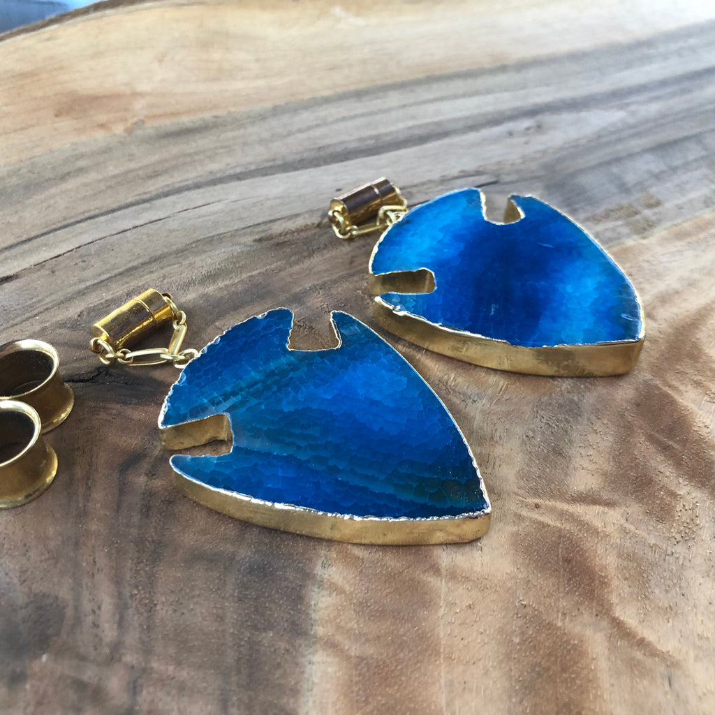 Blue Agate Arrowhead Magnetic Clasp Earrings