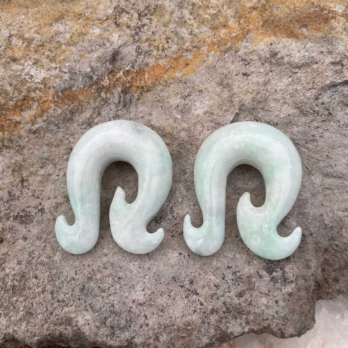 OOAK Jadeite Wave Hook Earrings – 1/2" (13mm)