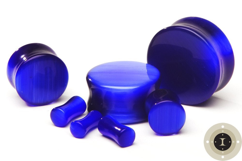Blue Cat's Eye Glass Plugs – Double Flared Ear Gauges