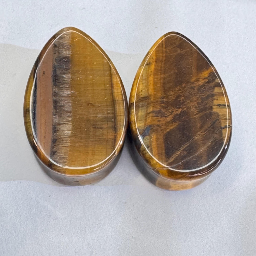 OOAK Brown Tiger’s Eye Teardrop Plugs – 7/8" (22mm)